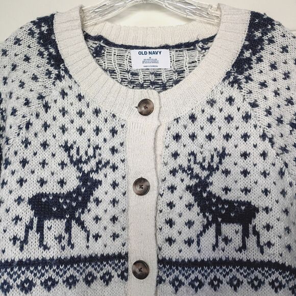 Old Navy Chunky Knit Reindeer Cardigan Nordic Fair Isle Winter Christmas M - Picture 3 of 6